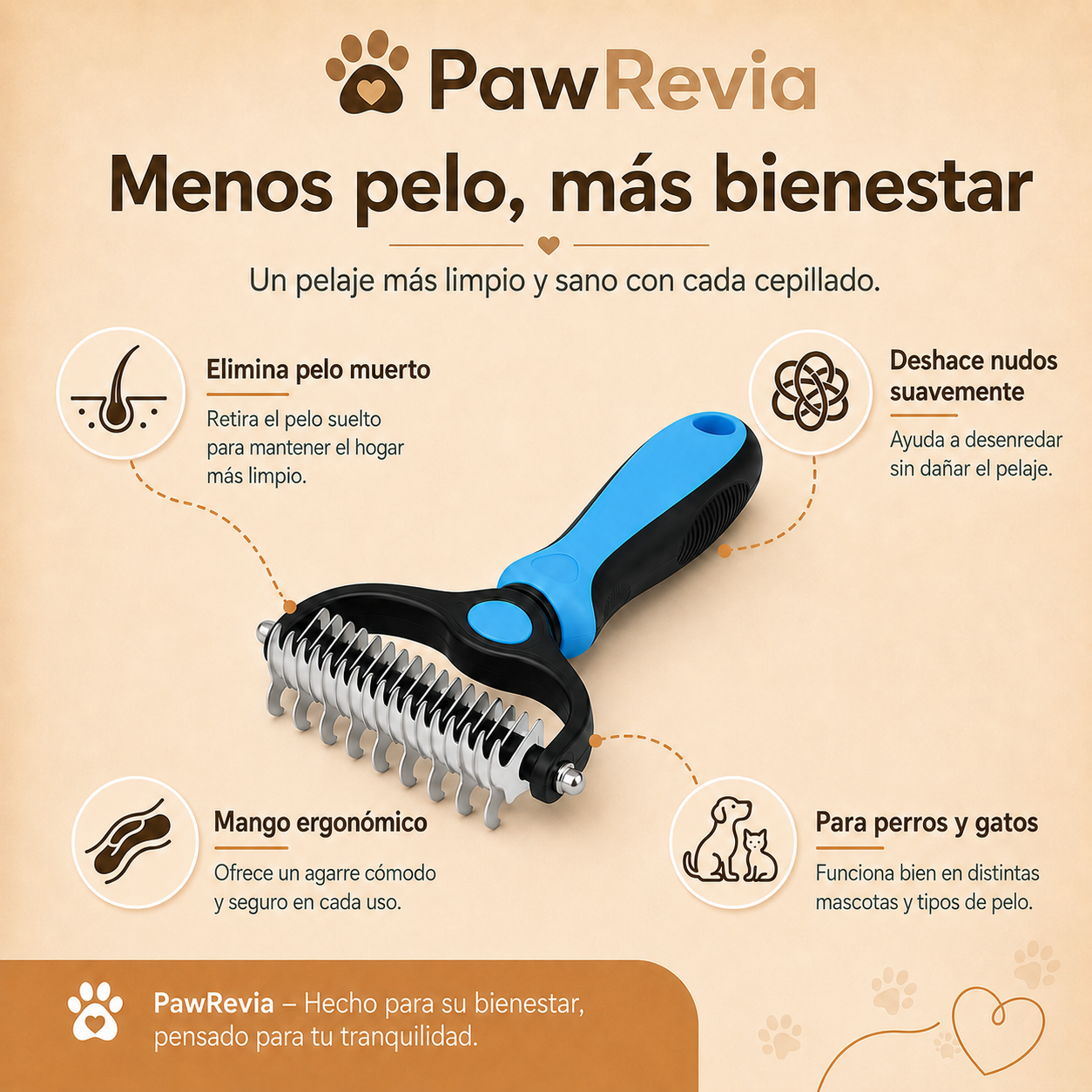 Cepillo Deslanador Quitanudos para Perros y Gatos